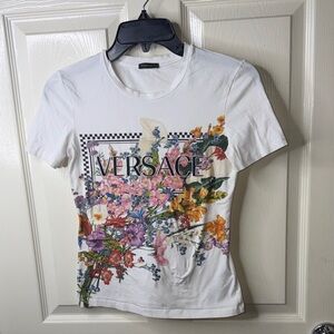 Versace White Multicolor Floral Logo Short Sleeve Tee